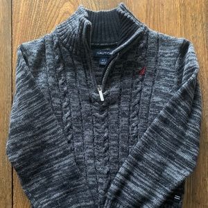 Grey marbled knit zip neck Nautica sweater